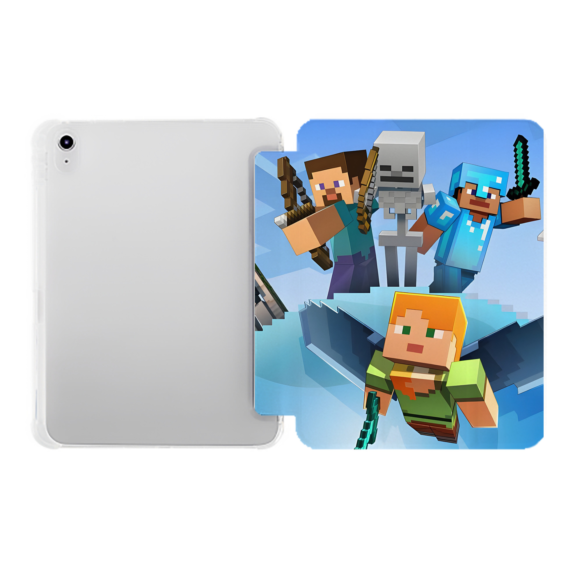 （画像用） マインクラフト ブロックの世界 Minecraft MC Block world IPad ケース ペン収納付き 三つ折りスタンド PUレザー×シリコン 対応機種9.5/10.5/10.9インチ
